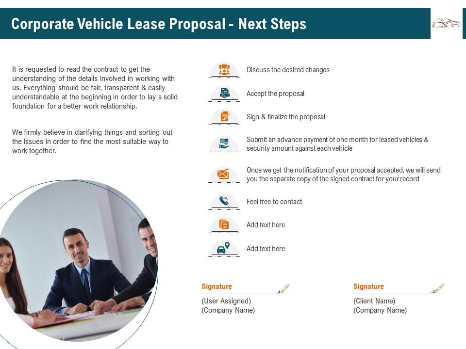 Corporate vehicle lease proposal next steps ppt icon Slide01