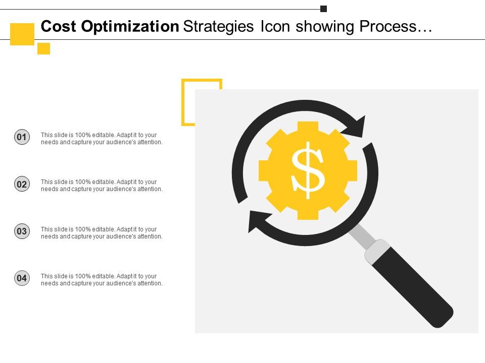 Cost optimization strategies icon showing process for identification and evaluation Slide01