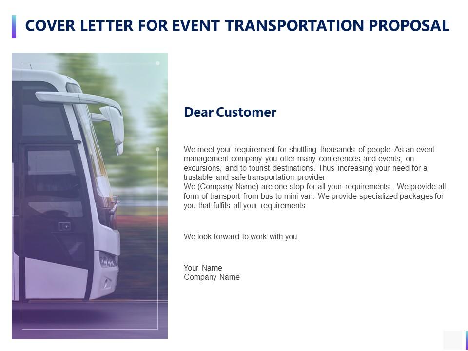 Cover letter for event transportation proposal ppt powerpoint presentation inspiration icons Slide01