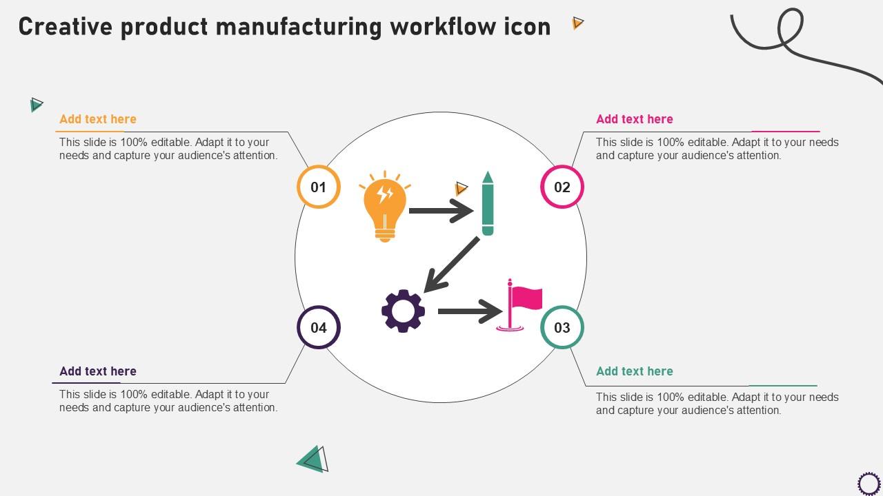 Creative Product Manufacturing Workflow Icon Ppt Template