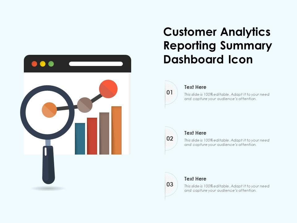 Customer analytics reporting summary dashboard snapshot  icon Slide01