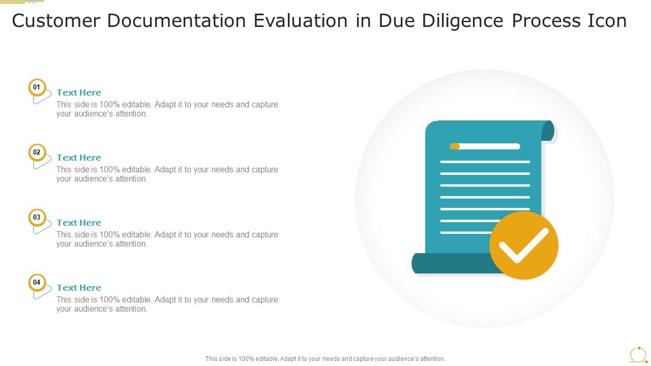 Customer Documentation Evaluation In Due Diligence Process Icon Slide01
