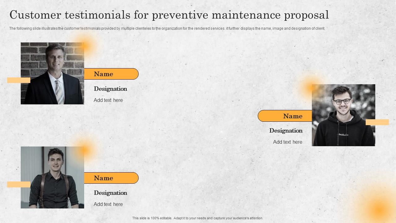 Customer Testimonials For Preventive Maintenance Proposal Ppt Icon Demonstration