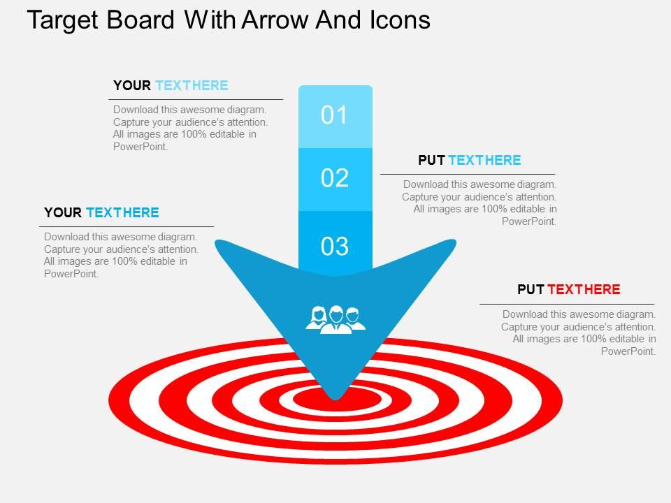 Cy target board with arrow and icons flat powerpoint design Slide01