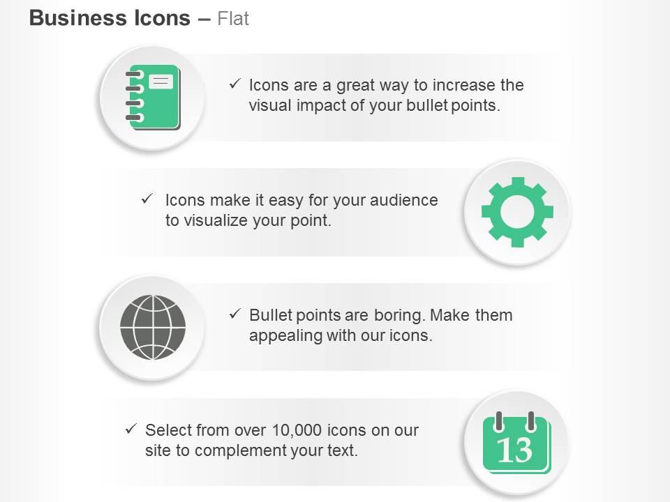 Data book gear globe calender process control ppt icons graphics Slide01