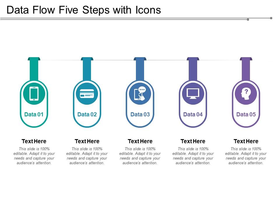 Data flow five steps with icons Slide01