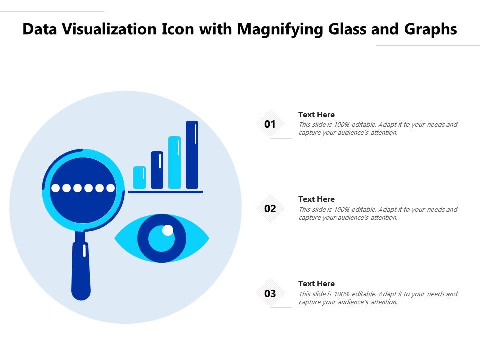 Data visualization icon with magnifying glass and graphs Slide01
