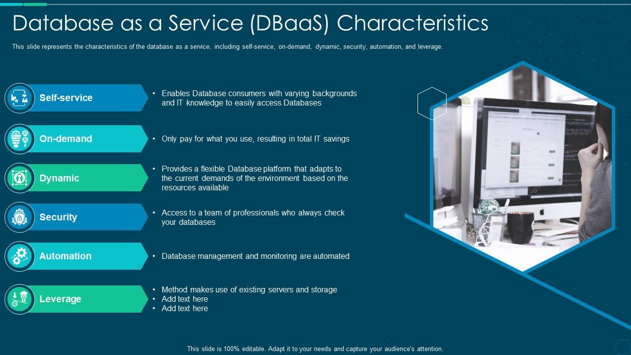 Database as a service dbaas characteristics ppt icon graphics Slide01