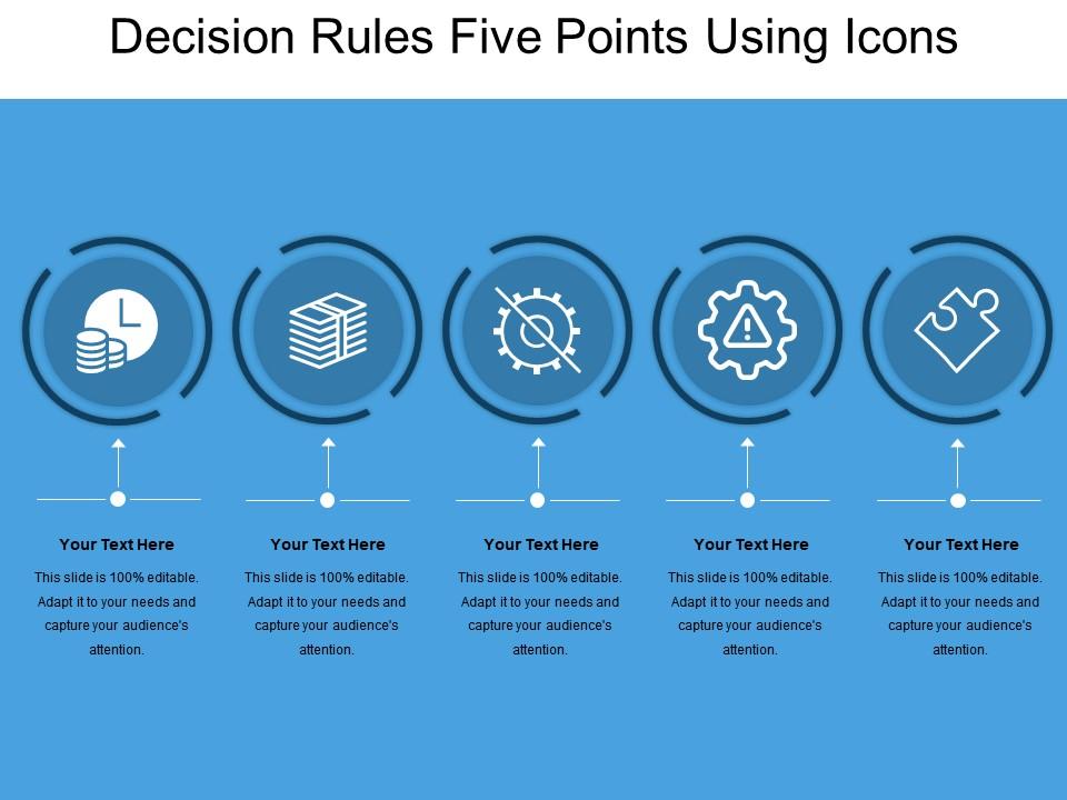 Decision rules five points using icons Slide01