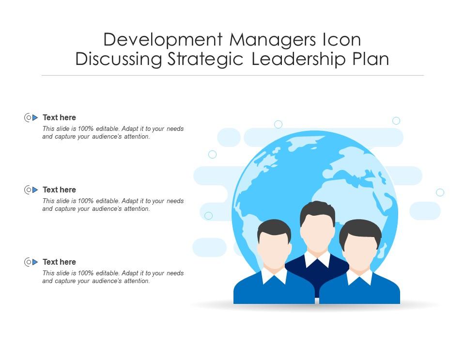 Development managers icon discussing strategic leadership plan Slide01
