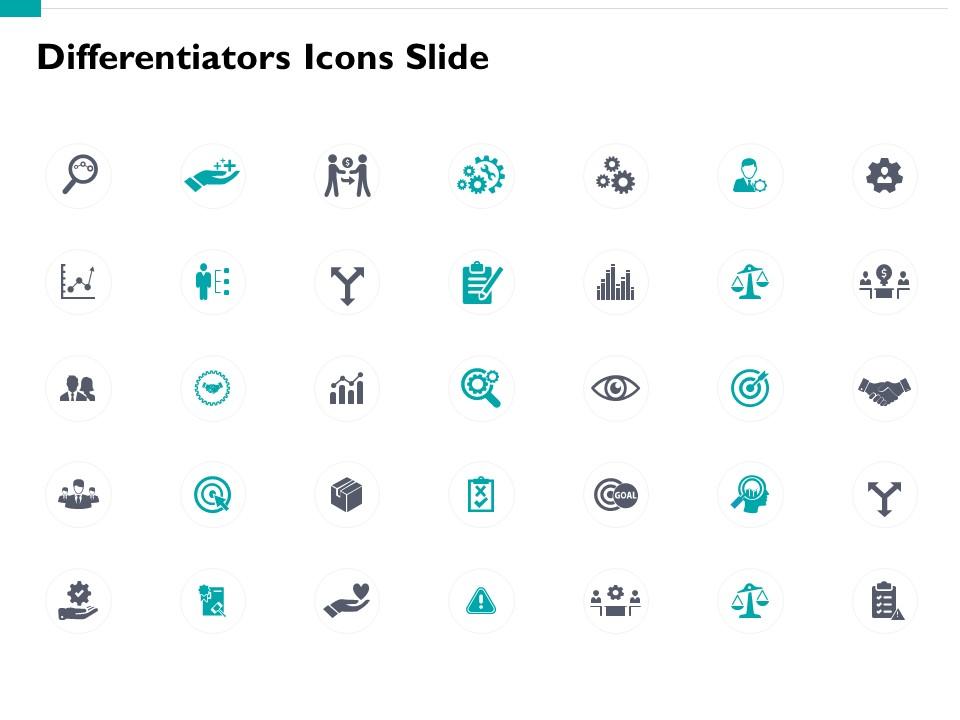 Differentiators icons slide target ppt powerpoint presentation file background images Slide01