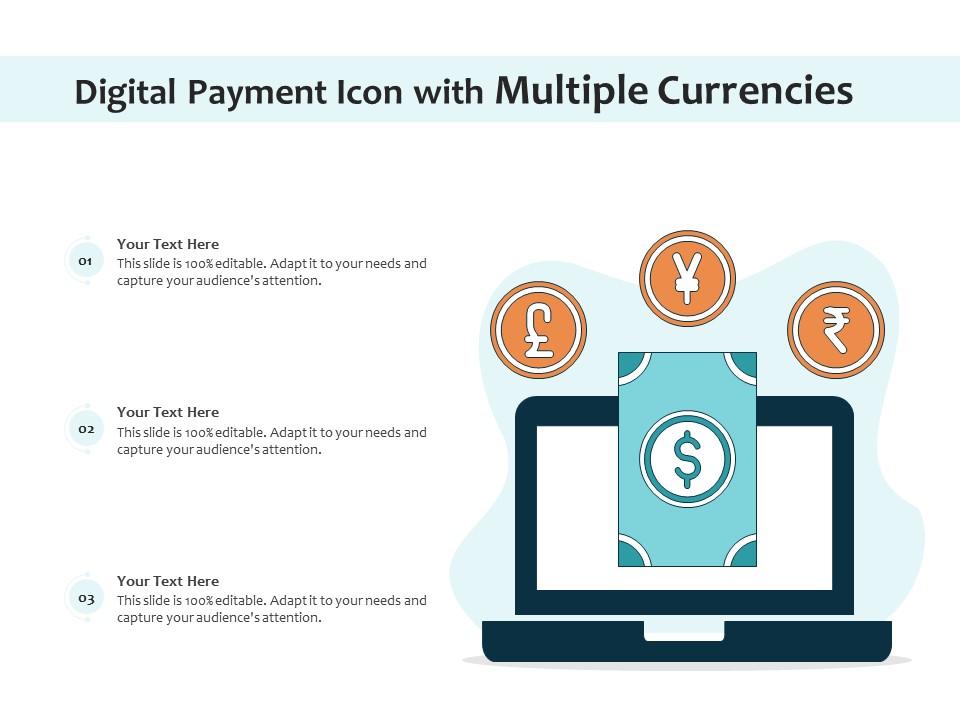 Digital payment icon with multiple currencies Slide01