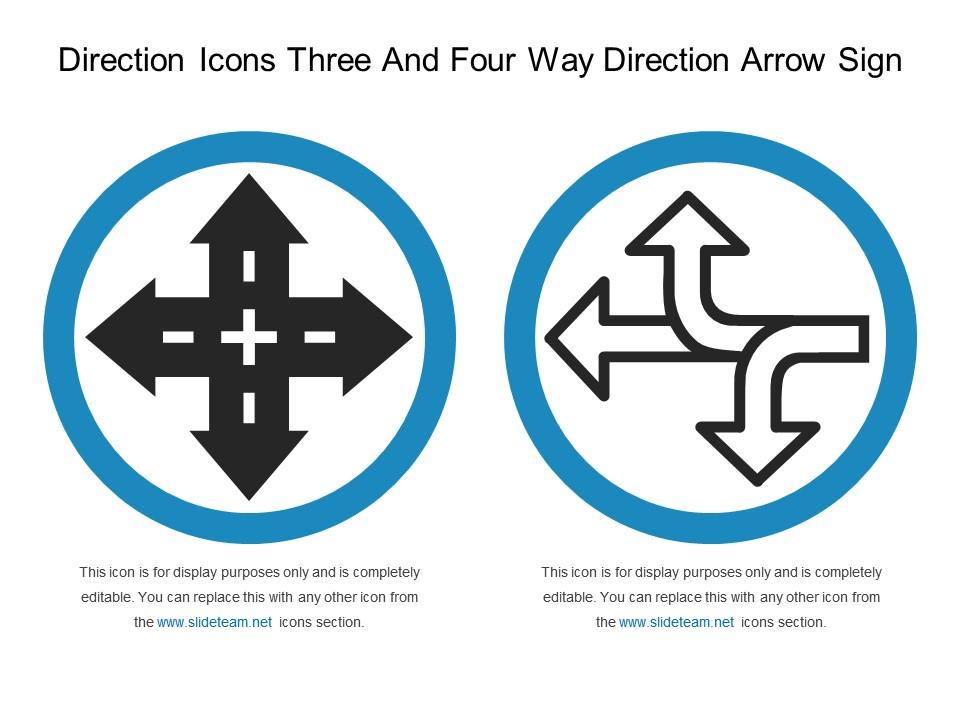 Direction icons three and four way direction arrow sign Slide01