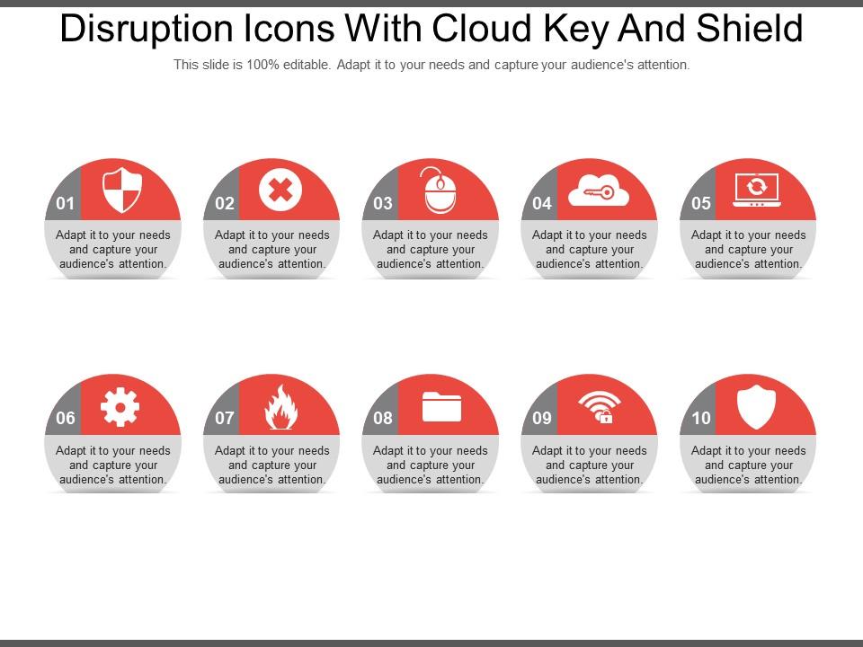Disruption icons with cloud key and shield Slide01