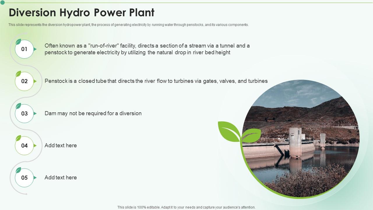 Diversion Hydro Power Plant Clean Energy Ppt Powerpoint Presentation Icon Templates Slide01