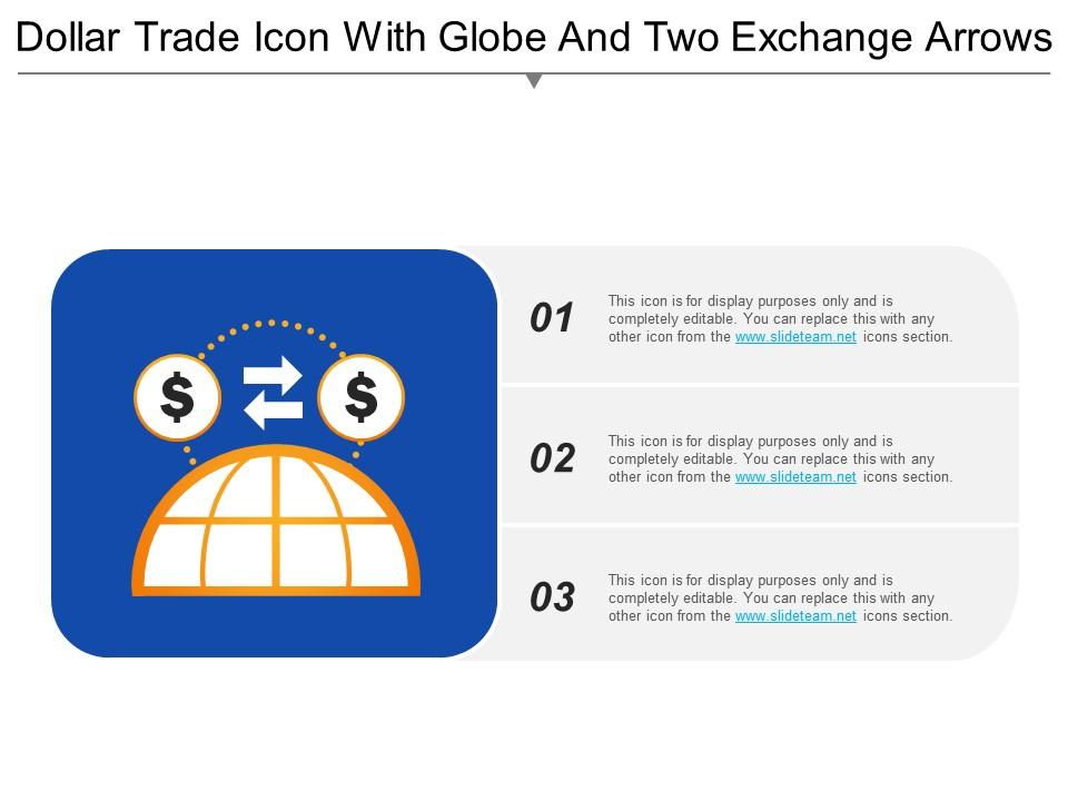 Dollar trade icon with globe and two exchange arrows Slide01