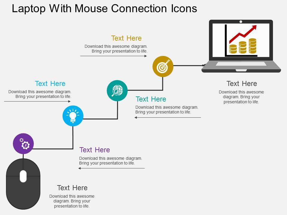 Eg laptop with mouse connection icons flat powerpoint design Slide01