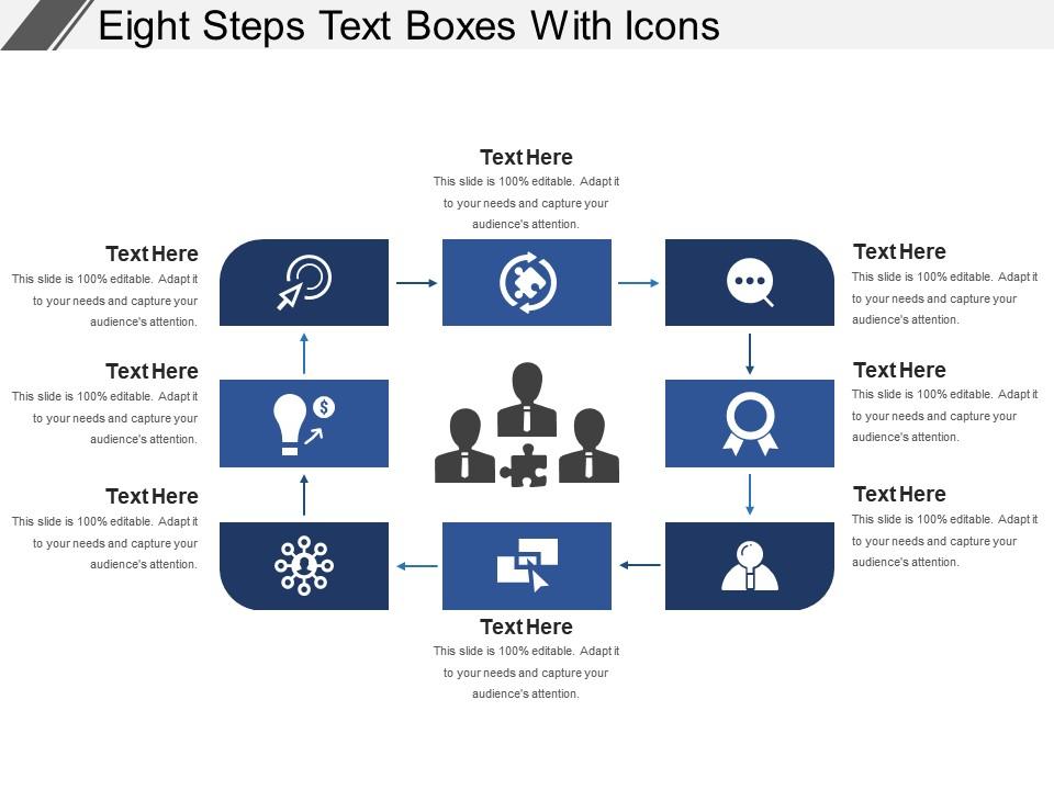Eight steps text boxes with icons Slide01