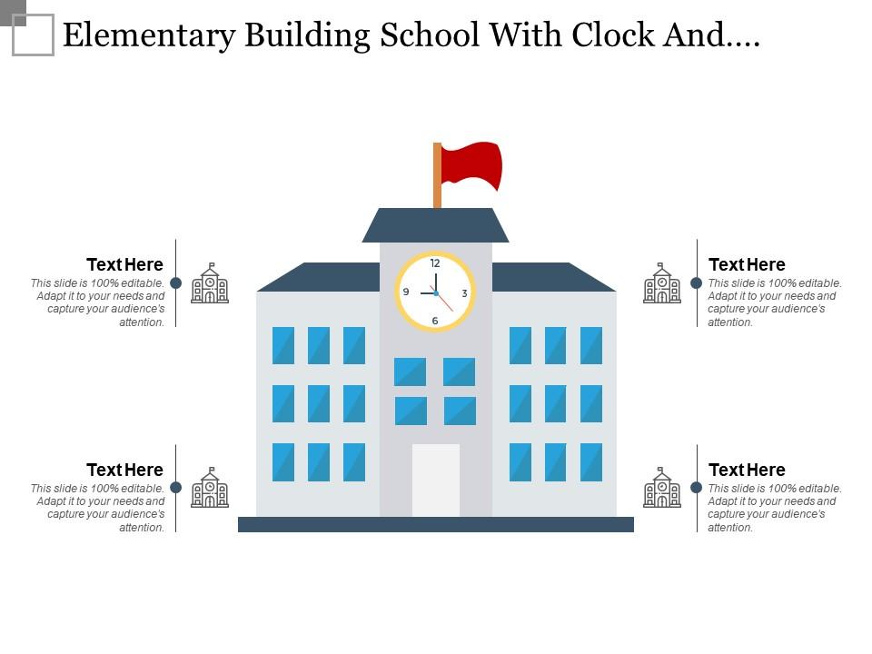 Elementary building school with clock and flag icon Slide01