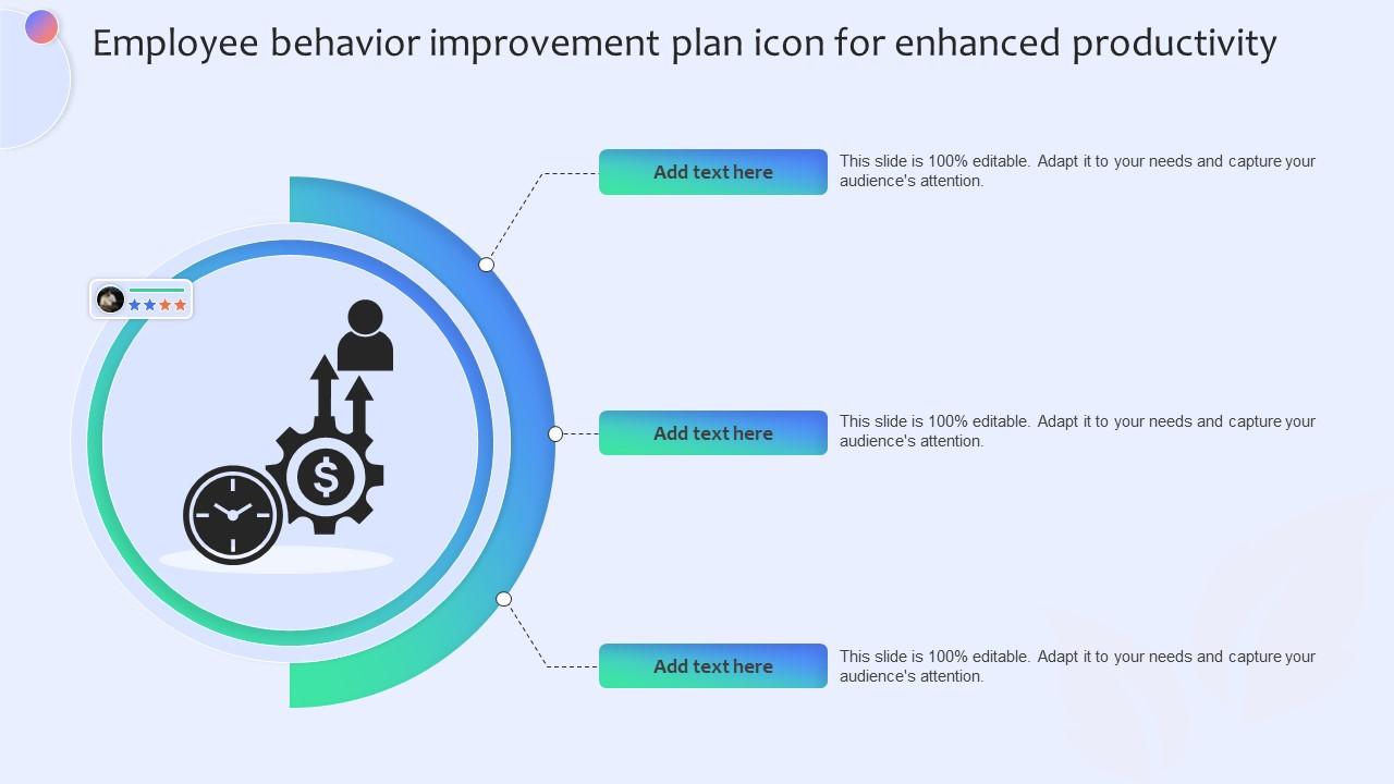 Employee Behavior Improvement Plan Icon For Enhanced Productivity Improvement Plan SS