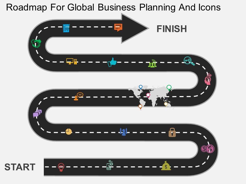 Eo roadmap for global business planning and icons flat powerpoint design Slide01