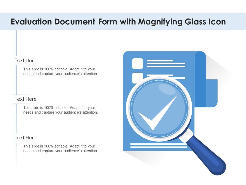 Evaluation document form with magnifying glass icon Slide01