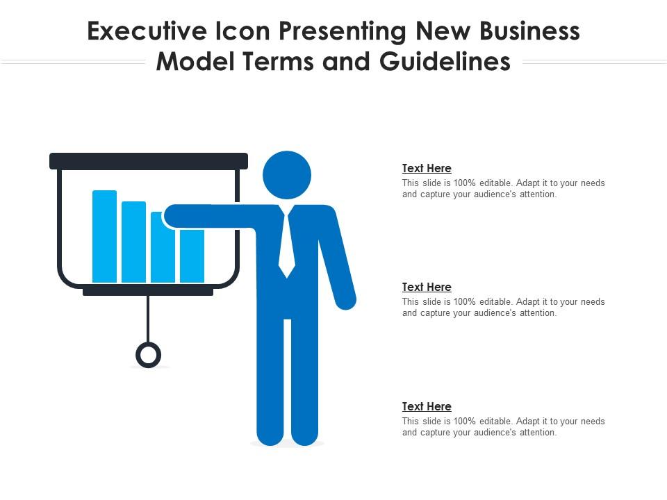 Executive icon presenting new business model terms and guidelines Slide01