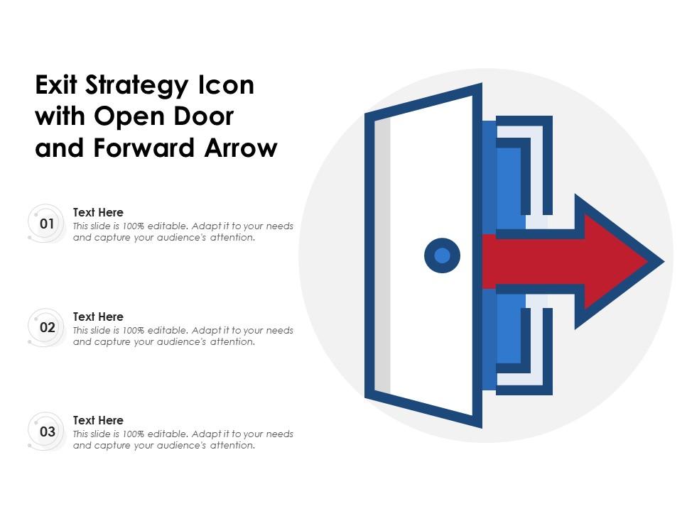 Exit strategy icon with open door and forward arrow Slide01