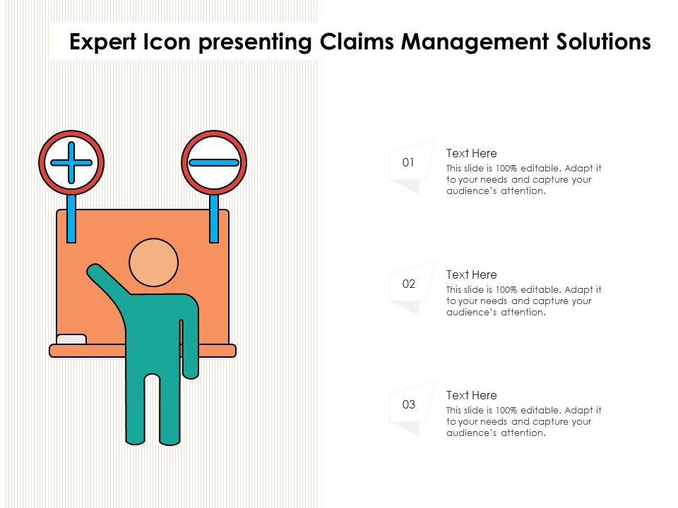 Expert icon presenting claims management solutions Slide01