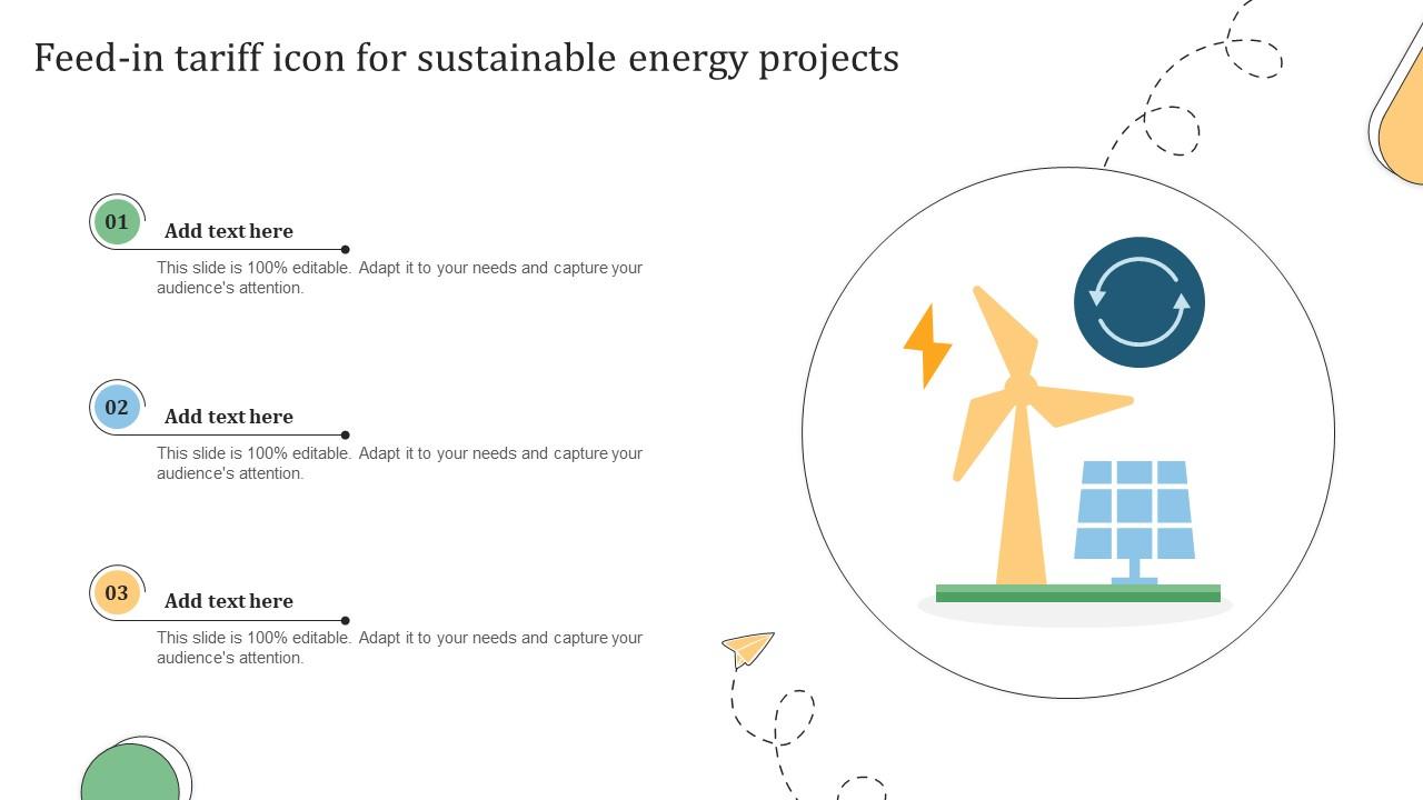 Feed In Tariff Icon For Sustainable Energy Projects Ppt Powerpoint