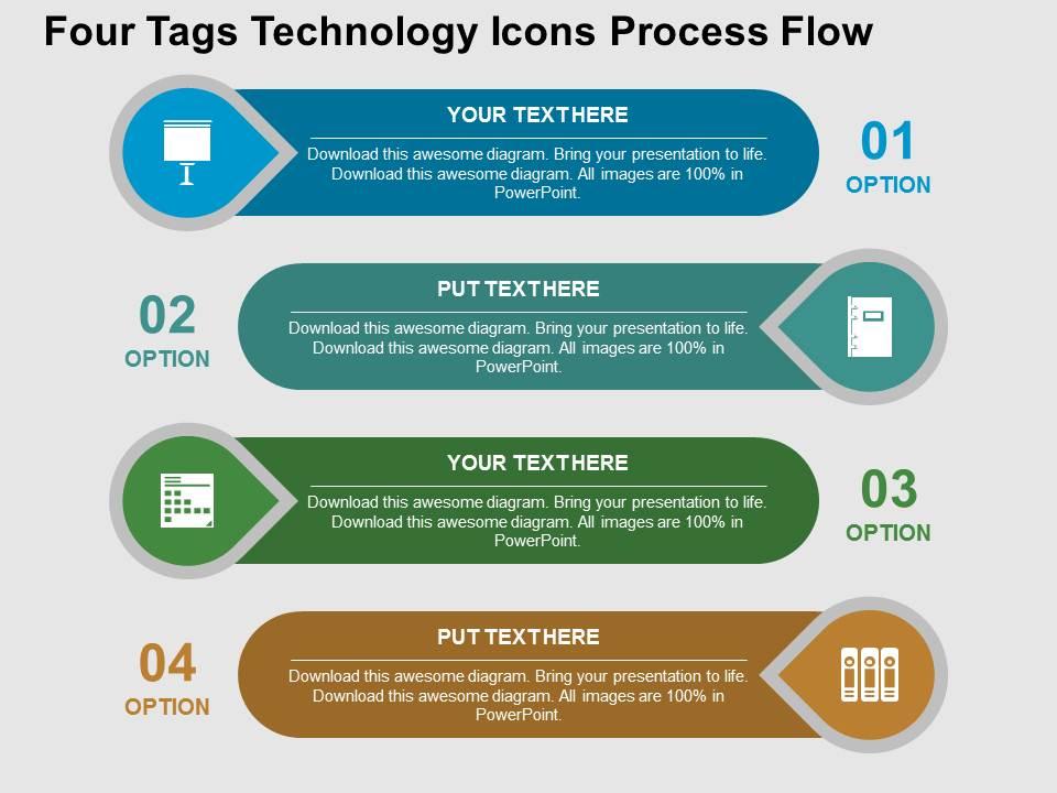 Fg four tags technology icons process flow flat powerpoint design Slide01