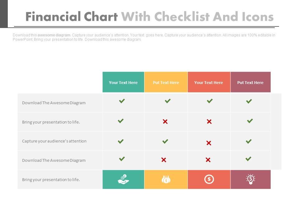 Financial chart with checklist and icons powerpoint slides Slide01