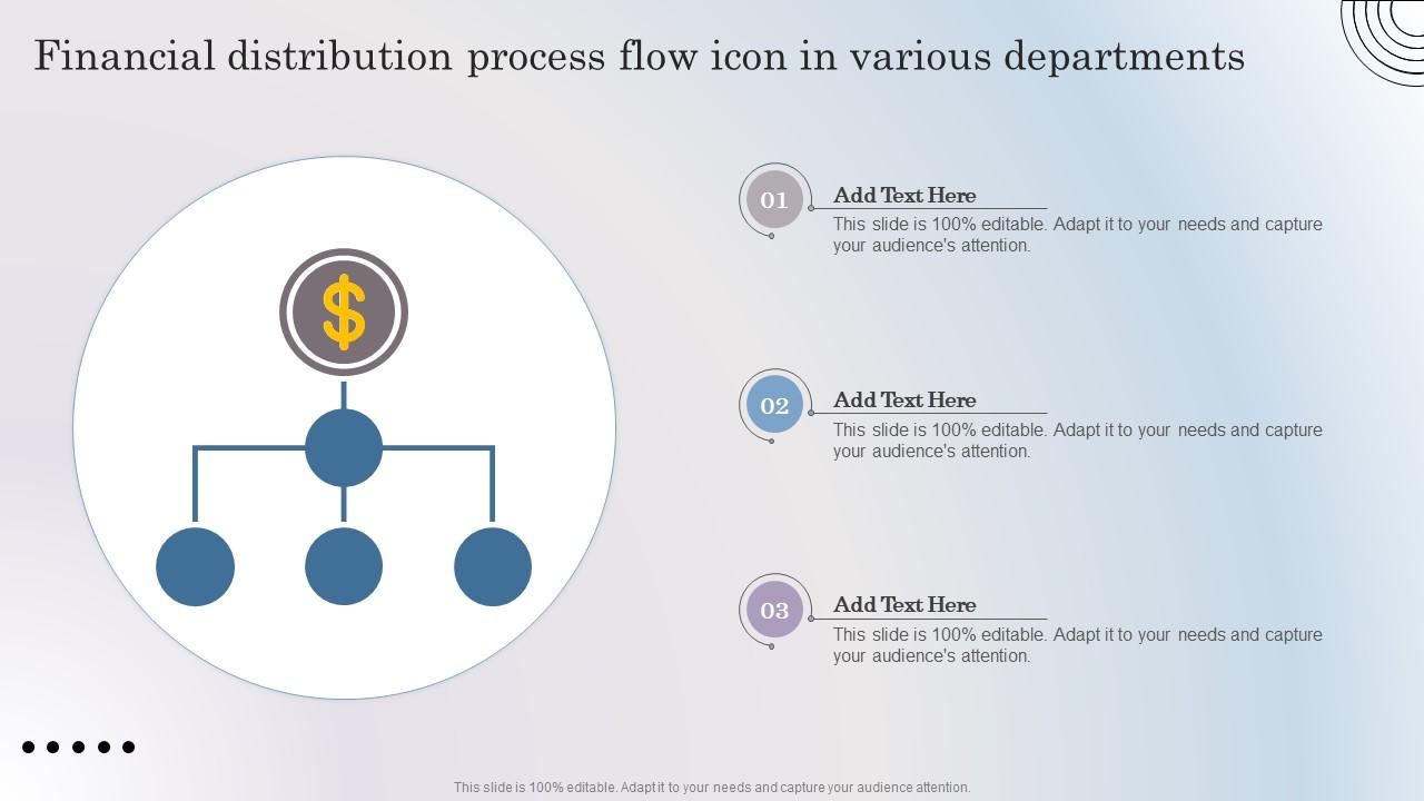 Financial Distribution Process Flow Icon In Various Departments
