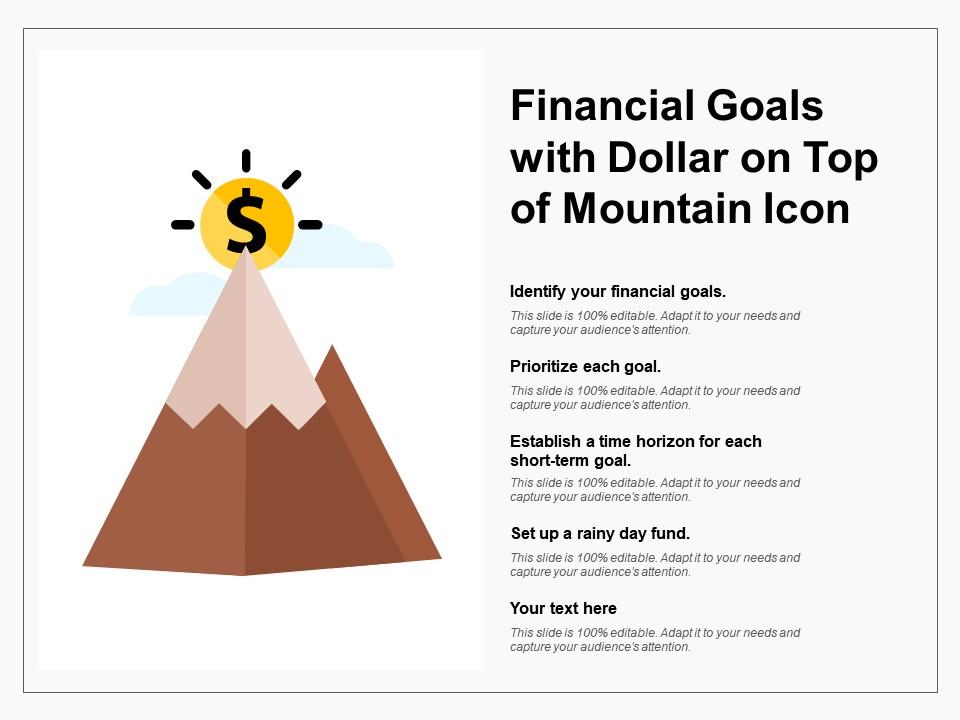 Financial goals with dollar on top of mountain icon Slide01