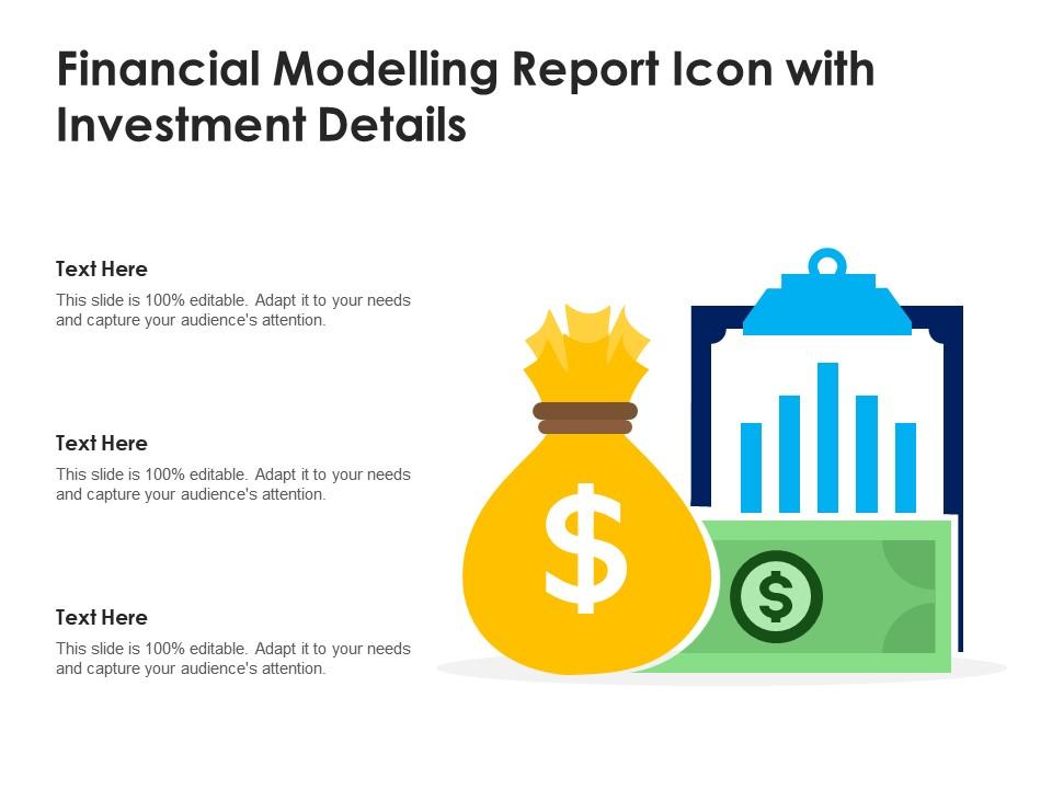 Financial modelling report icon with investment details Slide01