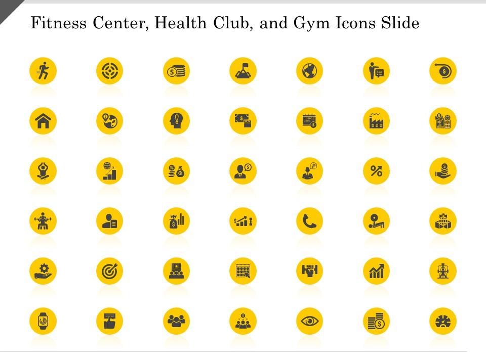 Fitness center health club and gym icons slide ppt powerpoint presentation styles templates Slide01