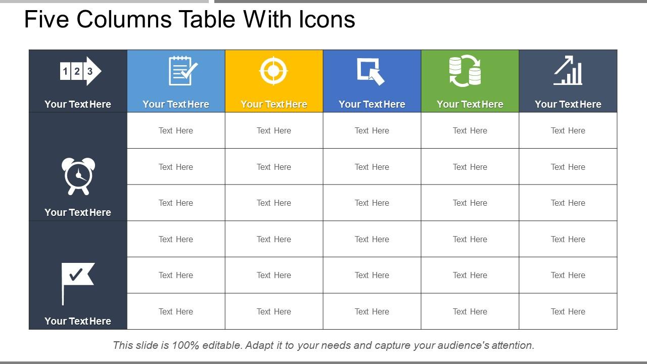 Five columns table with icons Slide01