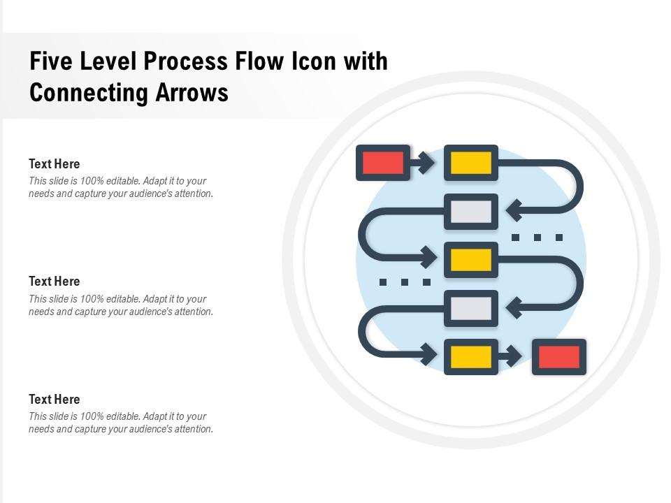 Five level process flow icon with connecting arrows Slide01