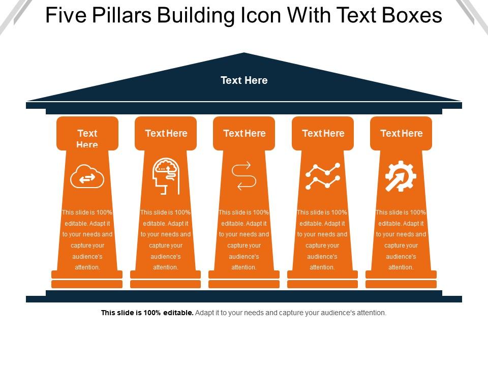 Five pillars building icon with text boxes Slide01