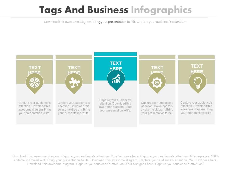 Five tags and icons business infographics powerpoint slides Slide01