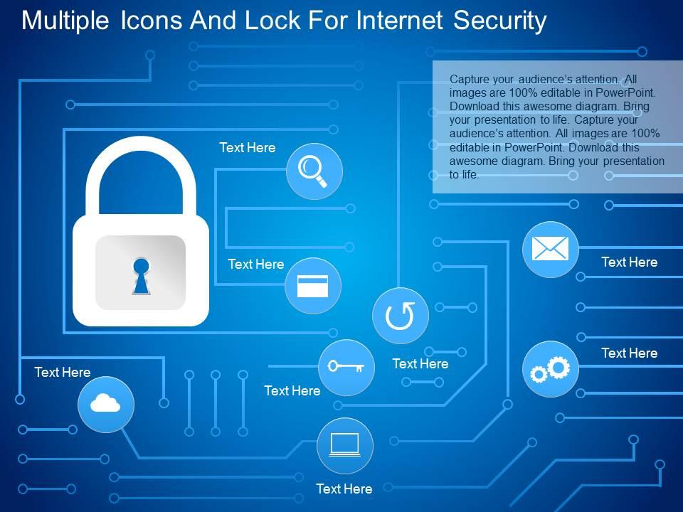 Fo multiple icons and lock for internet security powerpoint template Slide01