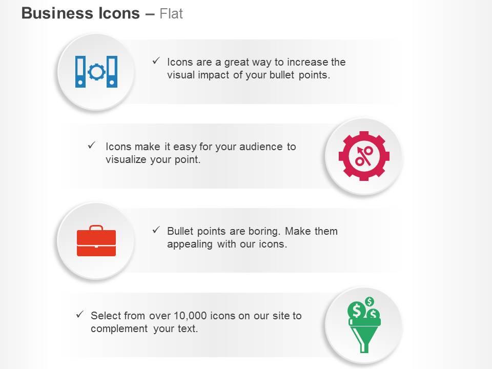 Folder suitcase process control funnel ppt icons graphics Slide01