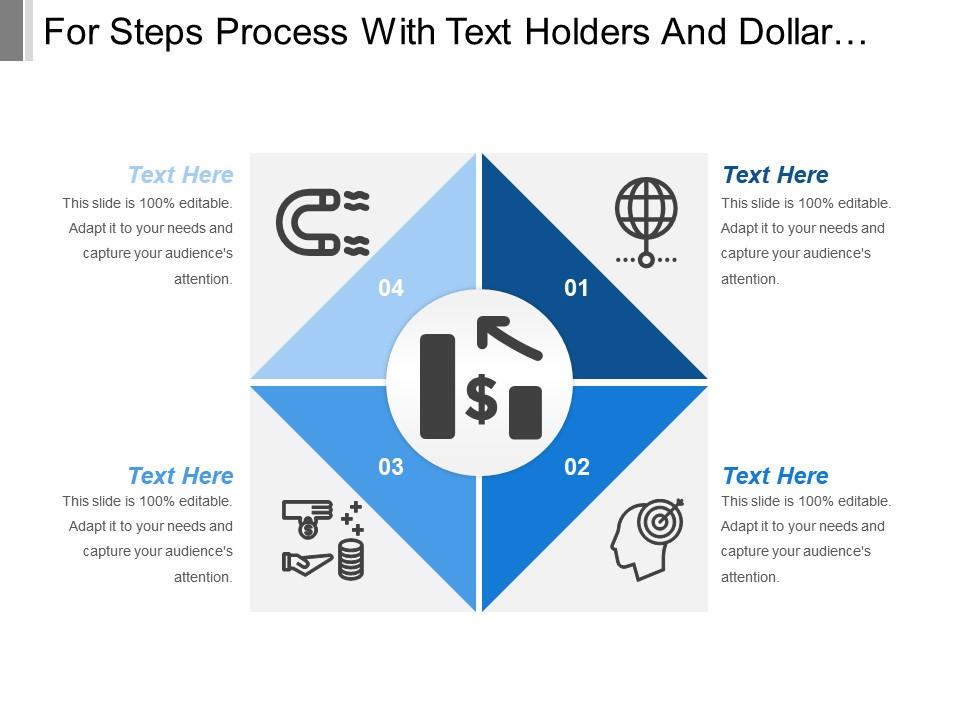 For steps process with text holders and dollar icon Slide01