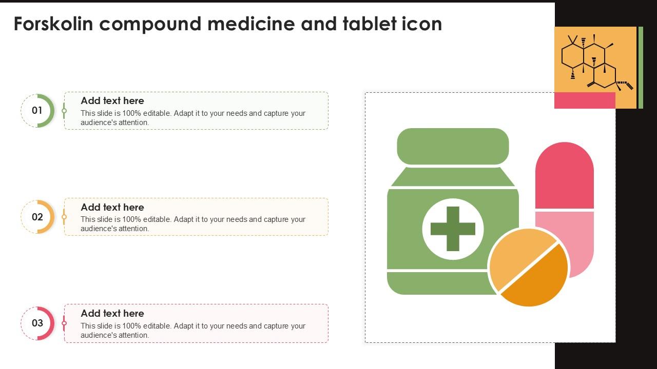 Forskolin Compound Medicine And Tablet Icon Ppt Slides