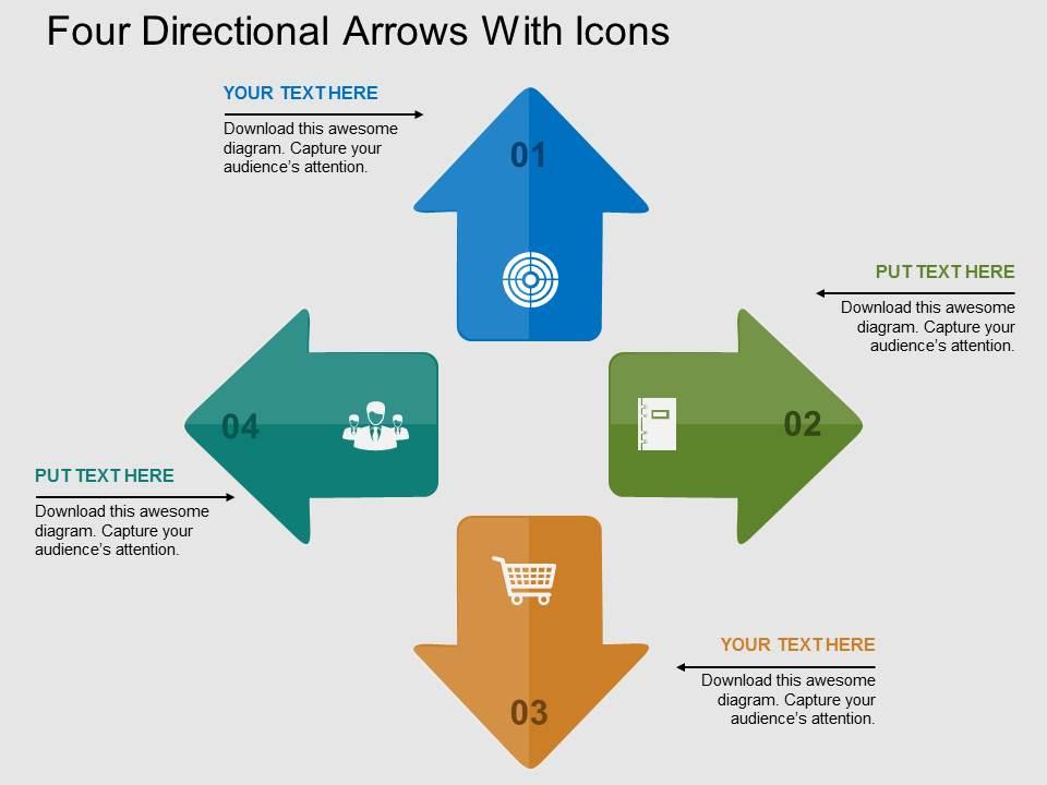 Four directional arrows with icons flat powerpoint design Slide01
