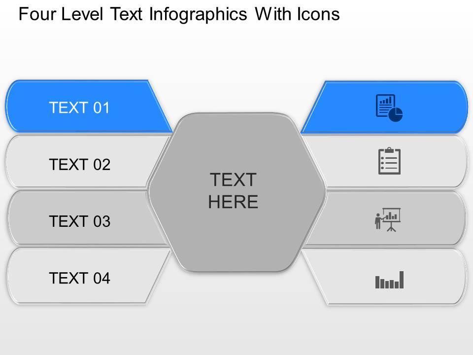 Four level text infographics with icons powerpoint template slide Slide01