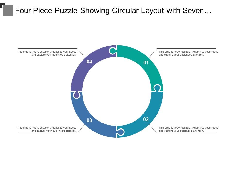 Four piece puzzle showing circular layout with seven categories of icon option4 Slide01