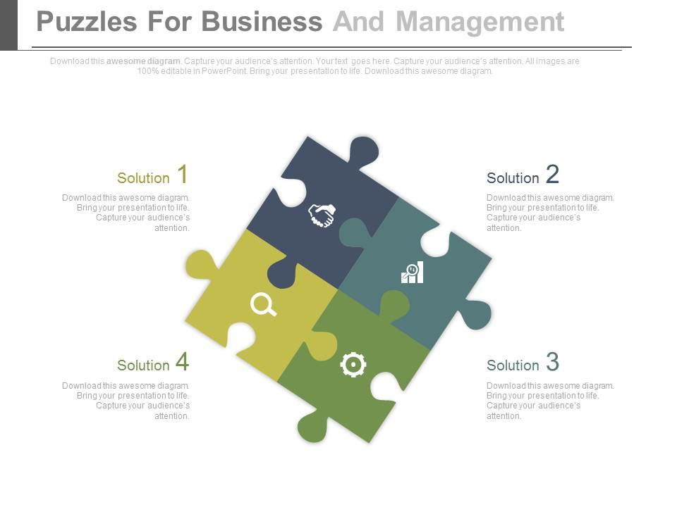 Four puzzles and icons for business management powerpoint slides Slide01
