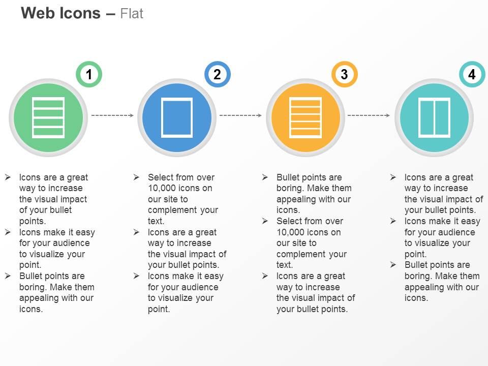 Four segments one page five tags two page ppt icons graphics Slide01