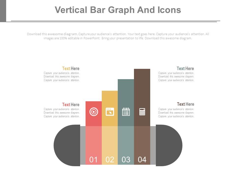 Four staged vertical bar graph and icons powerpoint slides Slide01